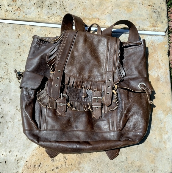 Avirex brown large oversized adjustable straps buckle leather knapsack - Picture 2 of 8